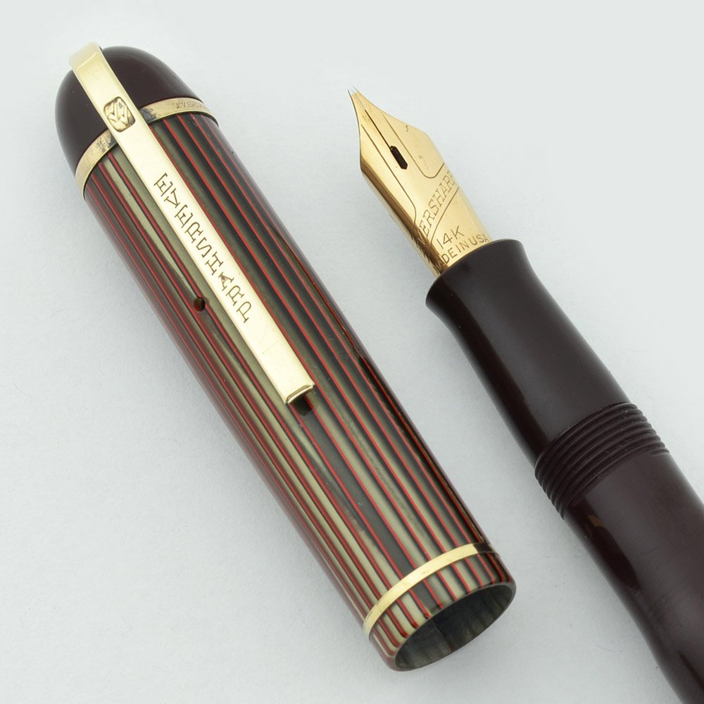 Eversharp Skyline Fountain Pen Burgundy, Striped Cap, Manifold Medium